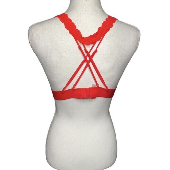 VS PINK Victoria Secret Red Size Small Lace Longline Bralette Strappy - Picture 4 of 8